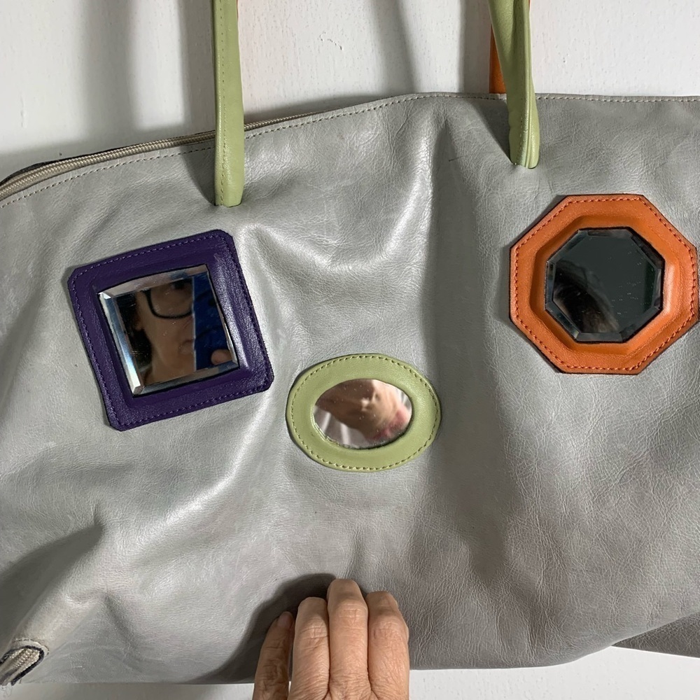 Carol Hearty vintage one if a kind, gray, genuine leather art bag, handbag - Picture 2 of 9